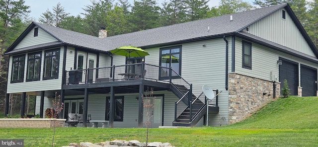 2204 Baker Mountain Dr, Yellow Spring, WV 26865 - back of property with stairway, a wooden deck, a lawn, and roof with shingles