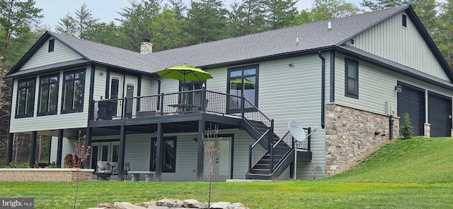 2204 Baker Mountain Dr, Yellow Spring, WV 26865 - back of property with stairway, a yard, a deck, and roof with shingles