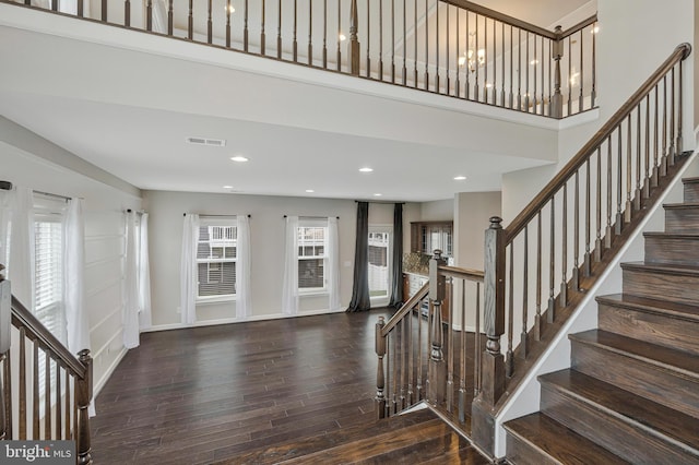 22277 Foggy Ridge Ter, Ashburn, VA 20148 - foyer entrance featuring hardwood / wood-style floors, recessed lighting, baseboards, stairs, and a high ceiling