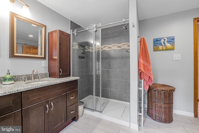 1541 Clayton Delaney Rd, Clayton, DE 19938 - full bathroom featuring a stall shower, vanity, and baseboards