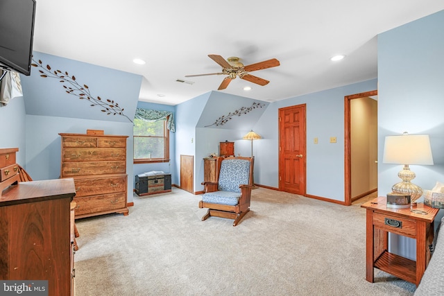 1541 Clayton Delaney Rd, Clayton, DE 19938 - carpeted bedroom with recessed lighting, vaulted ceiling, baseboards, and a ceiling fan