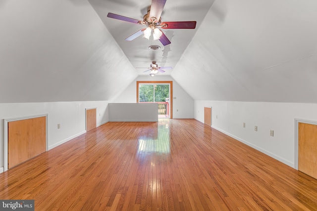 1541 Clayton Delaney Rd, Clayton, DE 19938 - additional living space with ceiling fan, hardwood / wood-style flooring, lofted ceiling, and baseboards