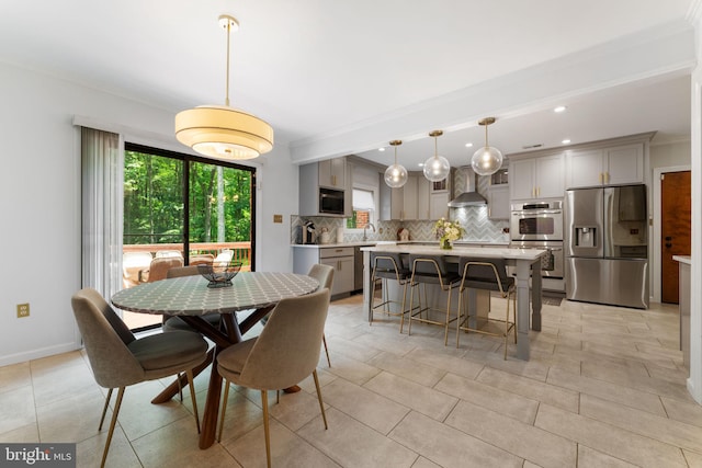 15713 Holly Grove Rd, Silver Spring, MD 20905 - dining area featuring ornamental molding, recessed lighting, and baseboards