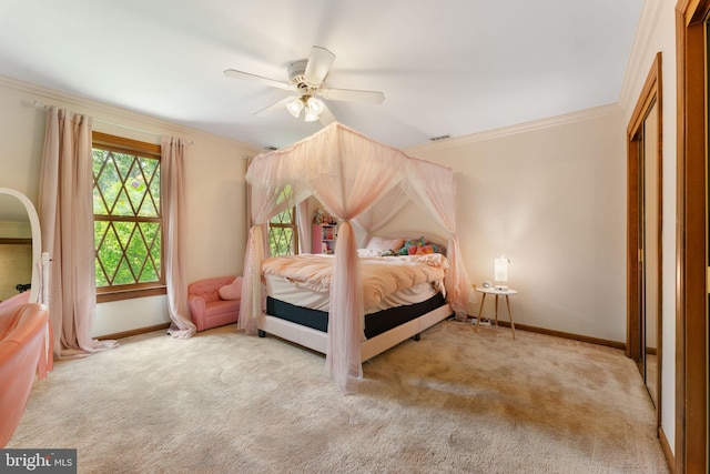 15713 Holly Grove Rd, Silver Spring, MD 20905 - carpeted bedroom featuring ornamental molding, baseboards, and a ceiling fan