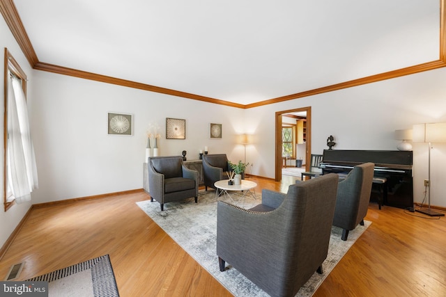 15713 Holly Grove Rd, Silver Spring, MD 20905 - living area with baseboards, ornamental molding, and light wood finished floors