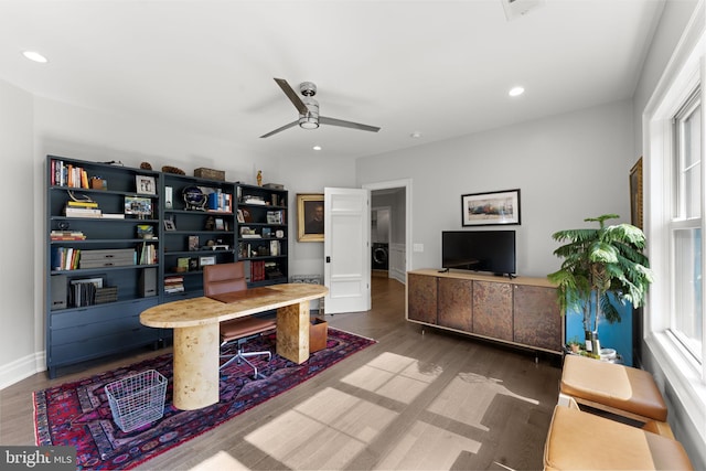 717 Miller Ave, Great Falls, VA 22066 - office space with wood finished floors, a ceiling fan, and recessed lighting