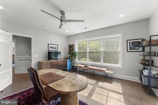717 Miller Ave, Great Falls, VA 22066 - office area with wood finished floors, a ceiling fan, and recessed lighting