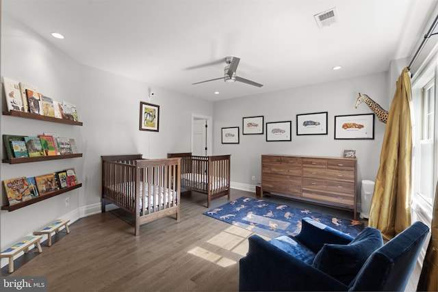 717 Miller Ave, Great Falls, VA 22066 - bedroom with wood finished floors, recessed lighting, and a ceiling fan