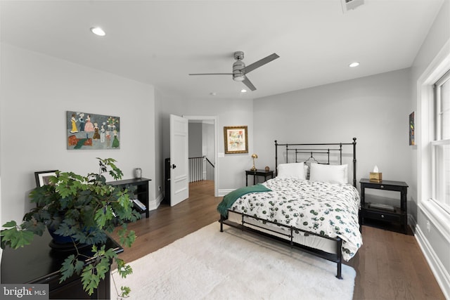 717 Miller Ave, Great Falls, VA 22066 - bedroom with wood finished floors, multiple windows, recessed lighting, and ceiling fan