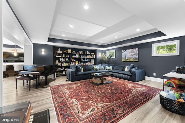 717 Miller Ave, Great Falls, VA 22066 - living area with light wood-style floors and a tray ceiling