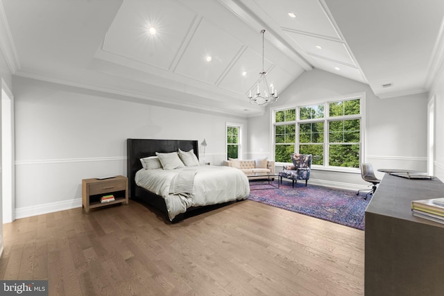 717 Miller Ave, Great Falls, VA 22066 - bedroom featuring wood finished floors, a chandelier, recessed lighting, and crown molding