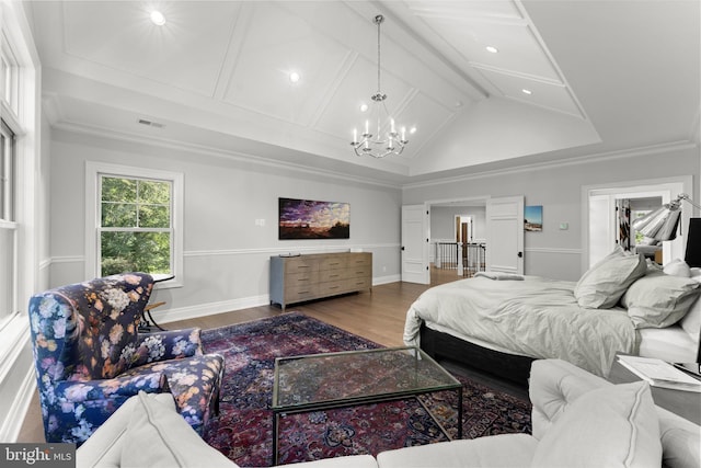 717 Miller Ave, Great Falls, VA 22066 - bedroom with a chandelier, wood finished floors, and recessed lighting