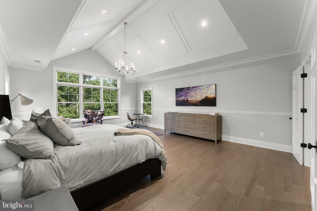 717 Miller Ave, Great Falls, VA 22066 - bedroom with a chandelier, wood finished floors, recessed lighting, and ornamental molding