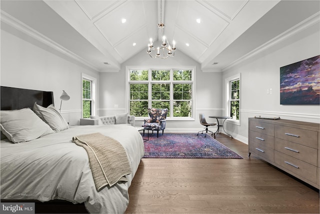 717 Miller Ave, Great Falls, VA 22066 - bedroom featuring dark wood-style floors, a chandelier, recessed lighting, and crown molding