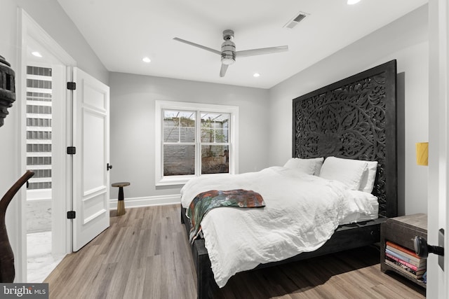 717 Miller Ave, Great Falls, VA 22066 - bedroom featuring light wood-style flooring, recessed lighting, and a ceiling fan