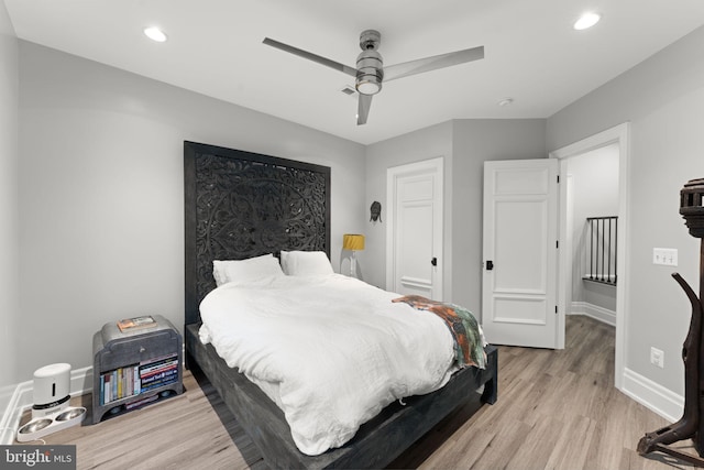 717 Miller Ave, Great Falls, VA 22066 - bedroom featuring light wood-style floors, recessed lighting, and ceiling fan