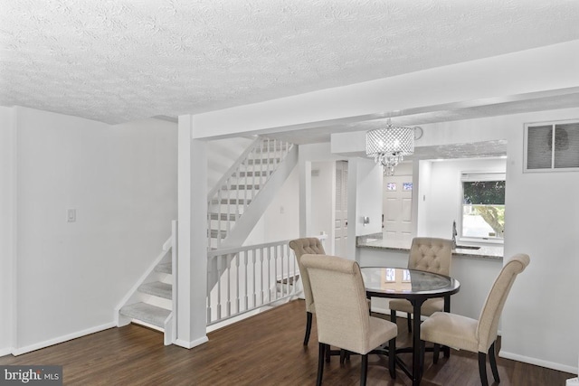 13825 Palmer House Way Unit 32-237, Silver Spring, MD 20904 - dining area with wood finished floors, stairs, a textured ceiling, and a chandelier