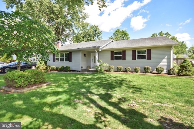8755 Cather Ave, Manassas, VA 20110 - ranch-style home with a front lawn and a chimney