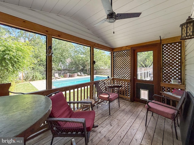 8755 Cather Ave, Manassas, VA 20110 - sunroom with lofted ceiling, a ceiling fan, and healthy amount of natural light