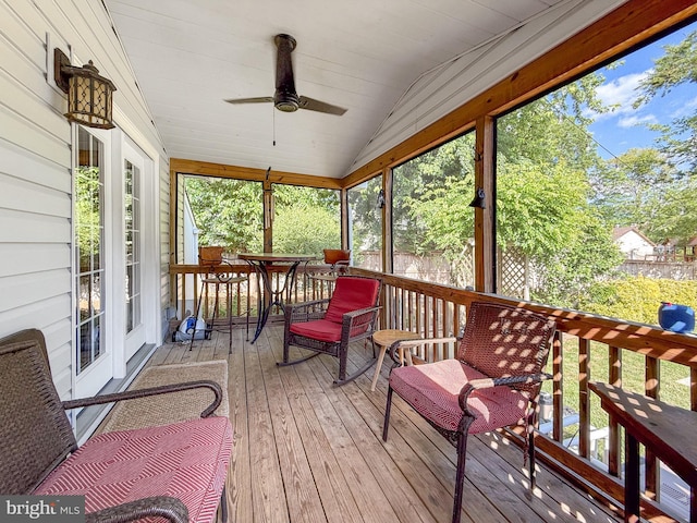 8755 Cather Ave, Manassas, VA 20110 - sunroom featuring vaulted ceiling and a ceiling fan