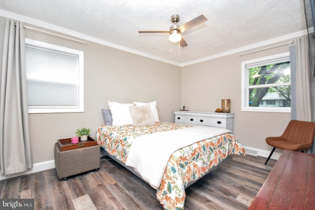8755 Cather Ave, Manassas, VA 20110 - bedroom with wood finished floors, baseboards, a textured ceiling, crown molding, and ceiling fan