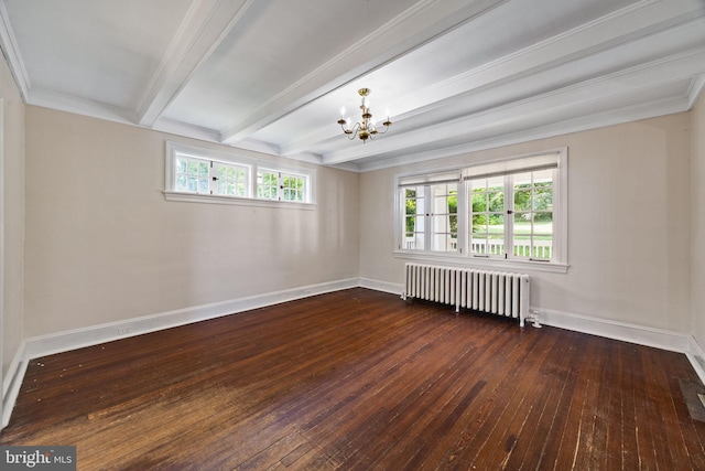 908 Edge Hill Rd, Glenside, PA 19038 - spare room featuring radiator heating unit, a chandelier, hardwood / wood-style floors, beam ceiling, and baseboards