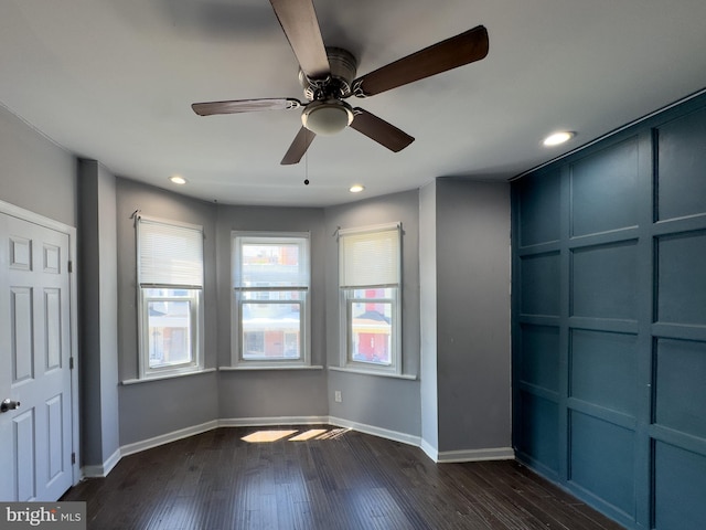 5319 Osage Ave, Philadelphia, PA 19143 - unfurnished bedroom with baseboards, dark wood-type flooring, recessed lighting, and a ceiling fan