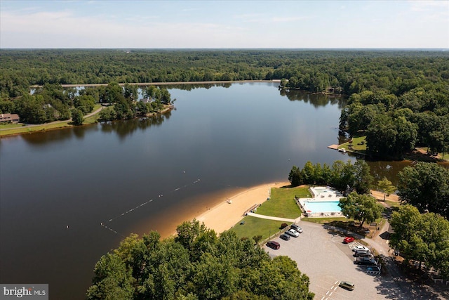 835 Campers Ln, Ruther Glen, VA 22546 - bird's eye view of a forest, a nearby body of water, and a pool area
