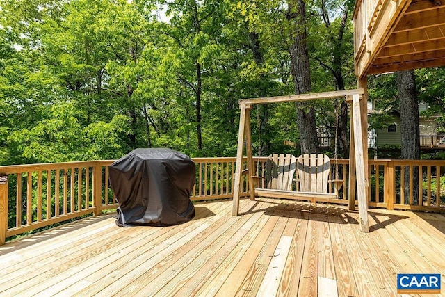 32 Stony Cove Ln, Wintergreen Resort, VA 22967 - wooden deck featuring area for grilling and view of scattered trees
