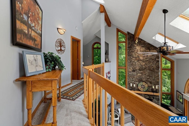 32 Stony Cove Ln, Wintergreen Resort, VA 22967 - corridor with a skylight, beam ceiling, healthy amount of natural light, carpet, and high vaulted ceiling
