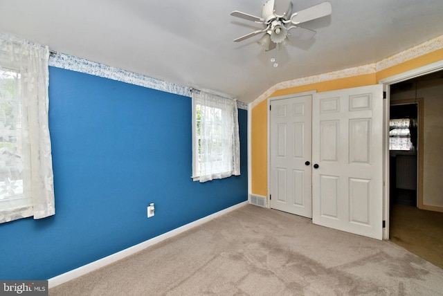 816 Margaret St, Reading, PA 19611 - unfurnished bedroom with carpet floors, lofted ceiling, baseboards, a closet, and ceiling fan