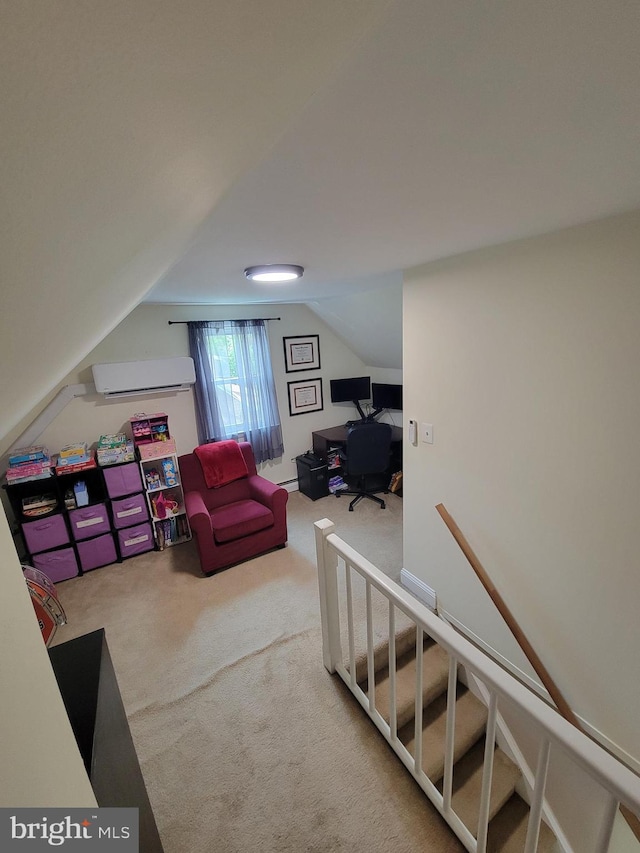 424 Exton Rd, Hatboro, PA 19040 - interior space featuring carpet floors, a desk, lofted ceiling, and a wall mounted AC