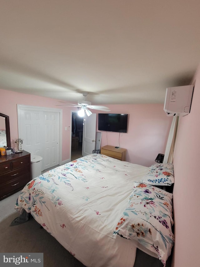 424 Exton Rd, Hatboro, PA 19040 - bedroom featuring an AC wall unit, a ceiling fan, and a closet