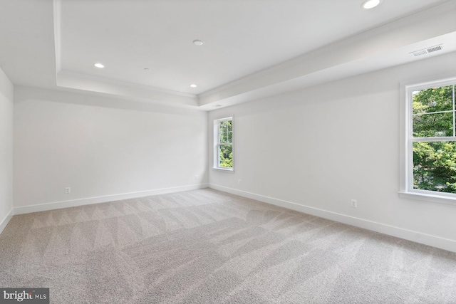 114 Retriever Way, Severna Park, MD 21146 - spare room with plenty of natural light, a tray ceiling, recessed lighting, light colored carpet, and ornamental molding