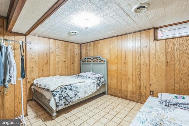 5959 Rowanberry Dr Unit 8E, Elkridge, MD 21075 - bedroom with an ornate ceiling, wood walls, and light tile patterned floors
