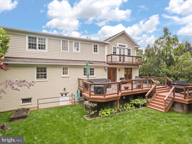 3725 N Delaware St, Arlington, VA 22207 - back of house featuring a yard, french doors, a wooden deck, and a balcony