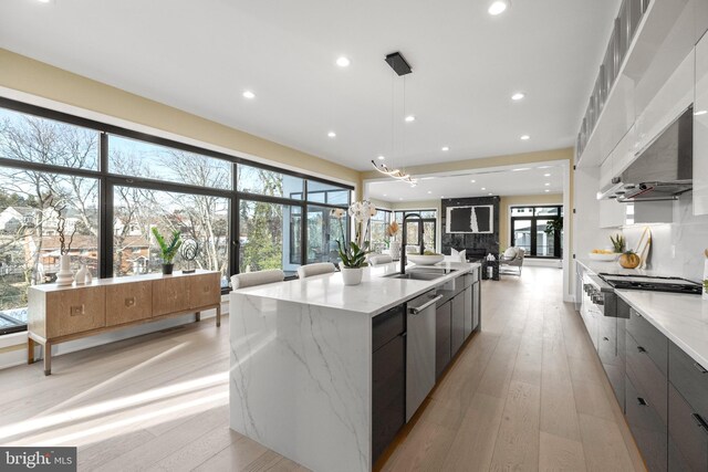 1573 Westmoreland St, Mclean, VA 22101 - kitchen featuring modern cabinets, stainless steel appliances, a sink, open floor plan, and a large island