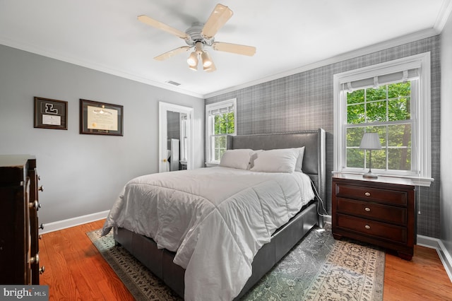 653 Broad Acres Rd, Penn Valley, PA 19072 - bedroom with ornamental molding, baseboards, light wood finished floors, and ceiling fan