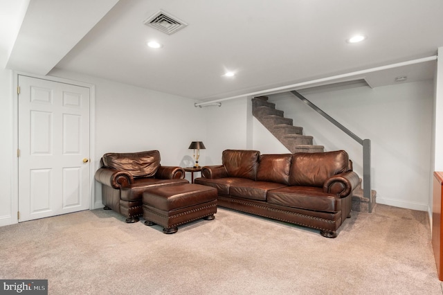 653 Broad Acres Rd, Penn Valley, PA 19072 - living room with carpet flooring, recessed lighting, stairway, and baseboards