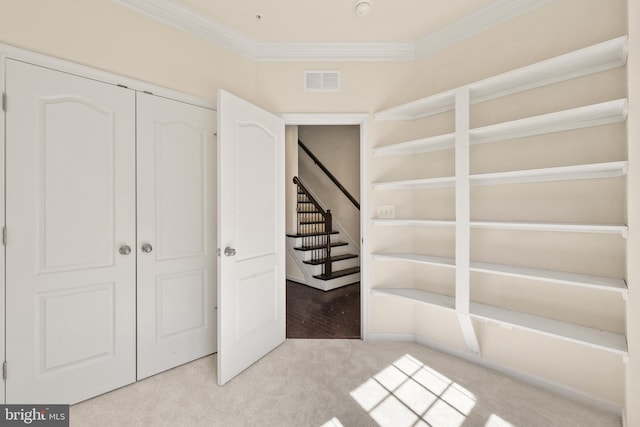 817 Fair Winds Way Unit 290, Oxon Hill, MD 20745 - basement featuring carpet floors, ornamental molding, and stairs