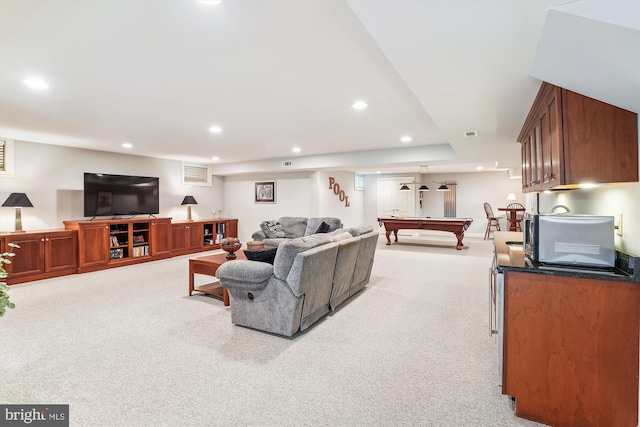 9111 Oak Chase Ct, Fairfax Station, VA 22039 - living area with light carpet, recessed lighting, and billiards