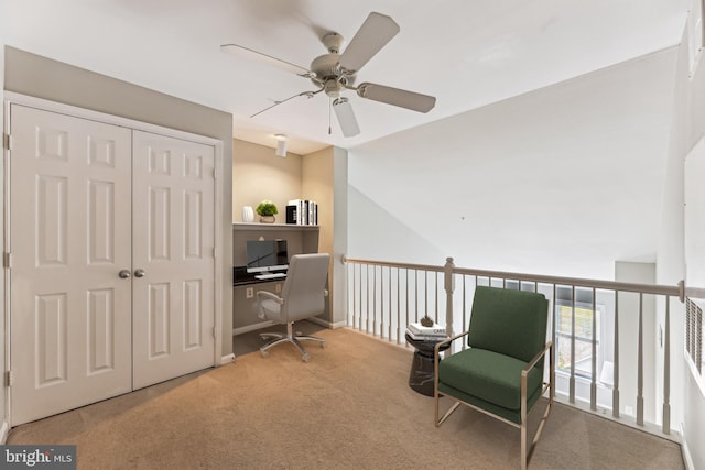 3851 Aristotle Ct Unit 1-412, Fairfax, VA 22030 - carpeted home office featuring a ceiling fan and built in study area