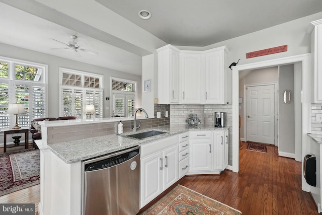 6321 Wilmington Dr, Burke, VA 22015 - kitchen featuring stainless steel dishwasher, healthy amount of natural light, decorative backsplash, and a ceiling fan