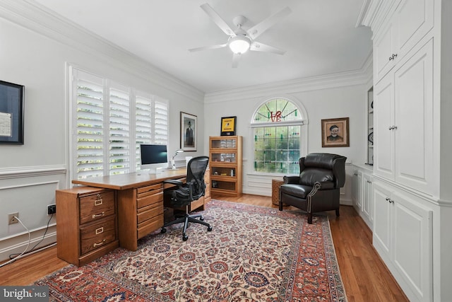 6321 Wilmington Dr, Burke, VA 22015 - office space featuring a ceiling fan, wood finished floors, and crown molding