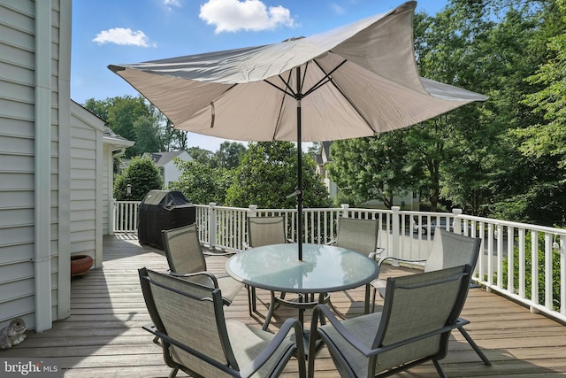 6321 Wilmington Dr, Burke, VA 22015 - wooden deck with outdoor dining area and a grill