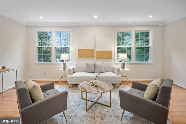 3134 Borge St, Oakton, VA 22124 - living area with ornamental molding, wood finished floors, and recessed lighting