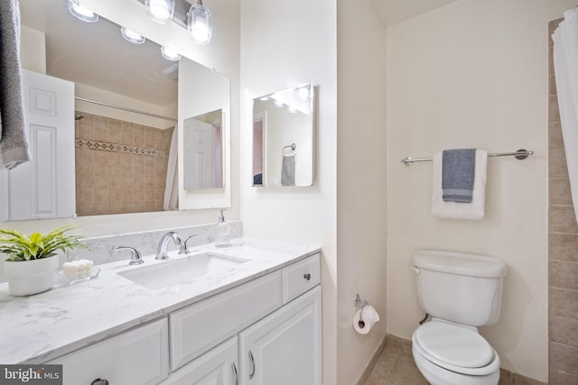 3134 Borge St, Oakton, VA 22124 - bathroom with vanity, a shower with shower curtain, and tile patterned floors