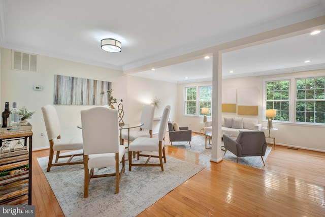 3134 Borge St, Oakton, VA 22124 - dining room featuring crown molding, light wood-style floors, and recessed lighting
