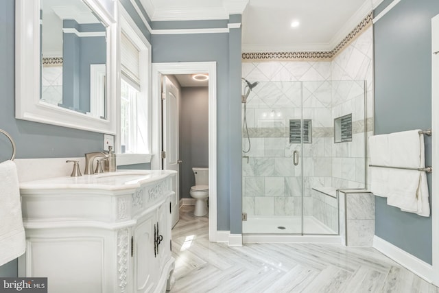 3112 Lancer Dr, Hyattsville, MD 20782 - full bath featuring a shower stall, crown molding, and vanity