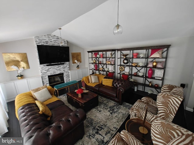 13017 Broadmore, Silver Spring, MD 20904 - living room with vaulted ceiling and a large fireplace